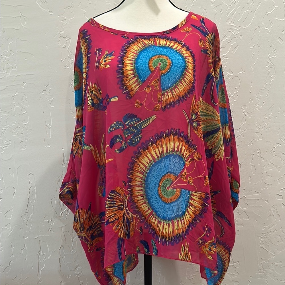 Sheer Vibrant Pink and Blue Women's Top